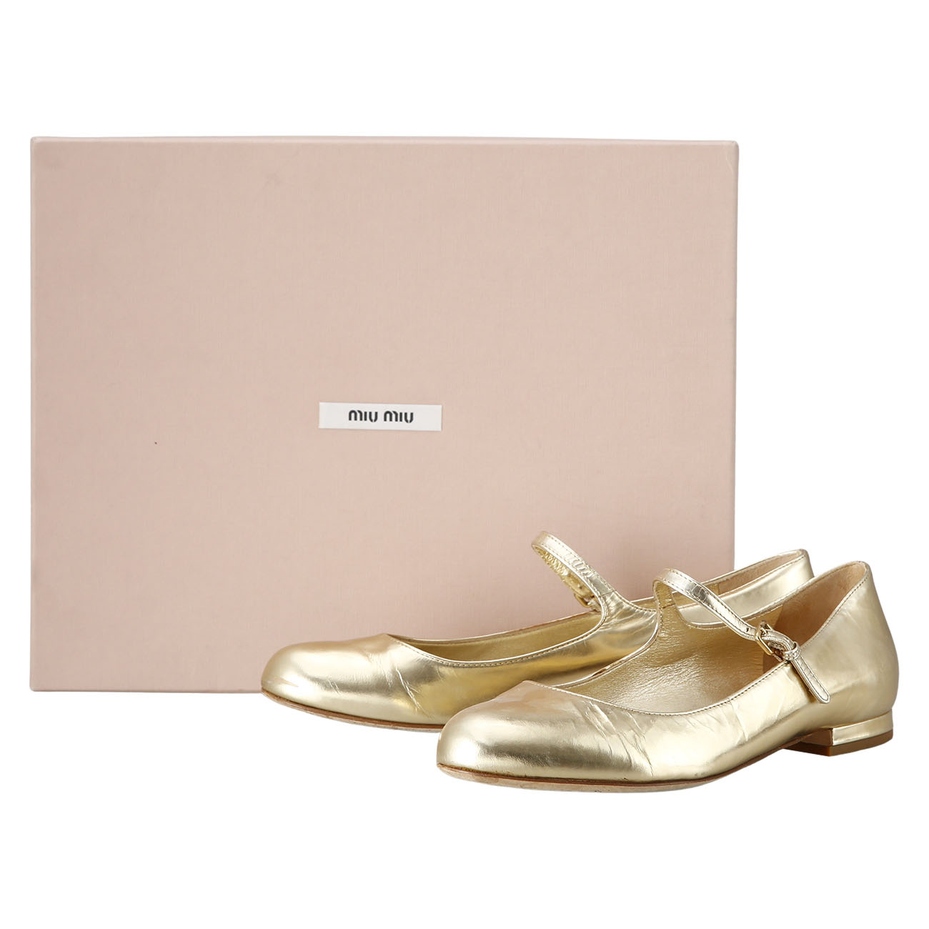 MIU MIU(USED)미우미우 골드 플랫 슈즈